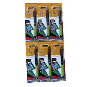 BIC 4-Color Ballpoint Pen With Stylus And Green Grip 51869 - Lot Of 6 New